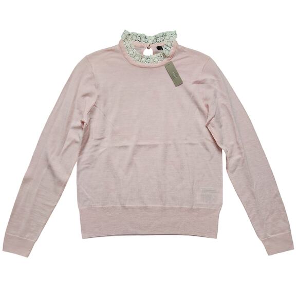 NWT J.Crew Tippi Sweater Pink Lace Collar 100% Merino Wool Size Medium - Picture 1 of 4